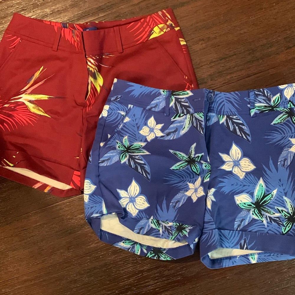 2 pairs of shorts with fun summer patterns